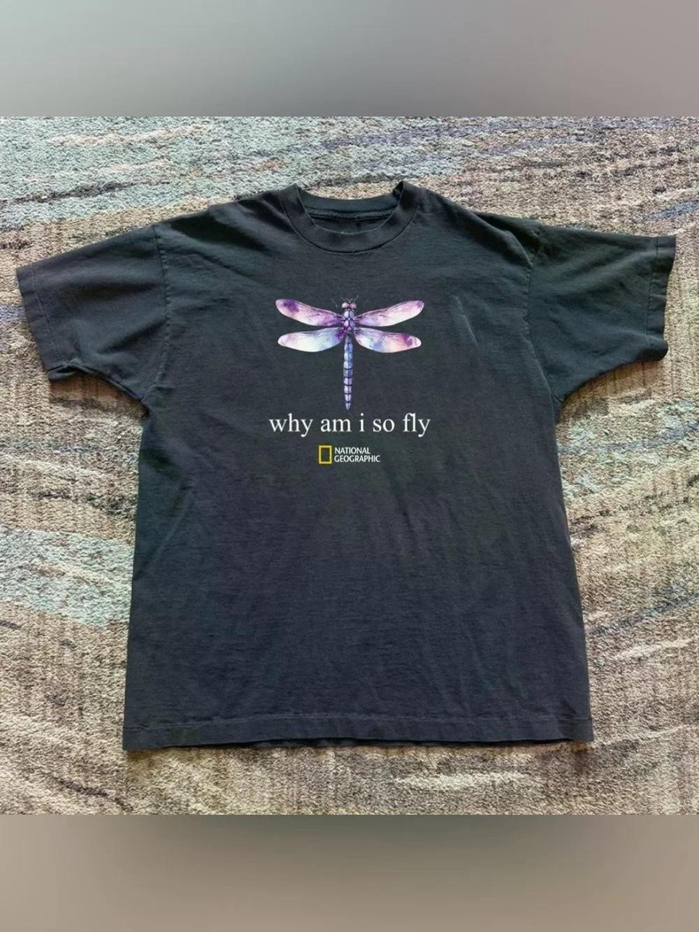 National Geographic Kids Black Tee with Purple Dragonfly Graphic